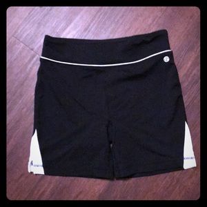 Workout shorts, black and white